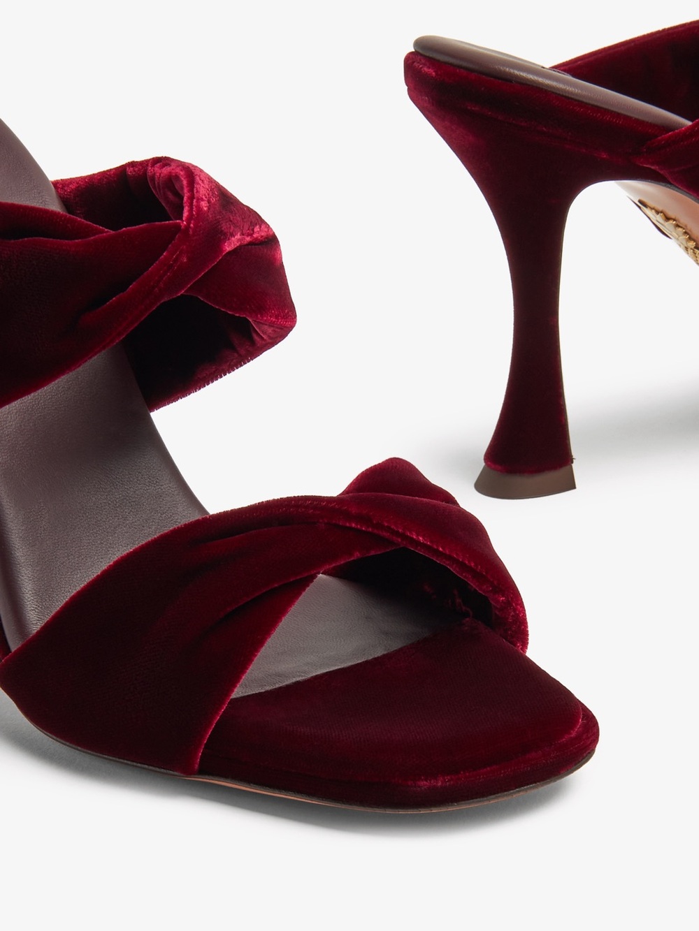 Aquazzura Twist 75 Velvet 2-Band Slide 3.7” Heels Merlot Size 41/11 Exc cond - Picture 3 of 13